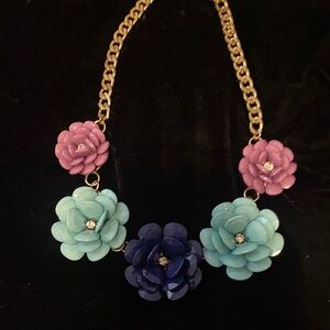 Floral Statement Necklace with Gold Chain